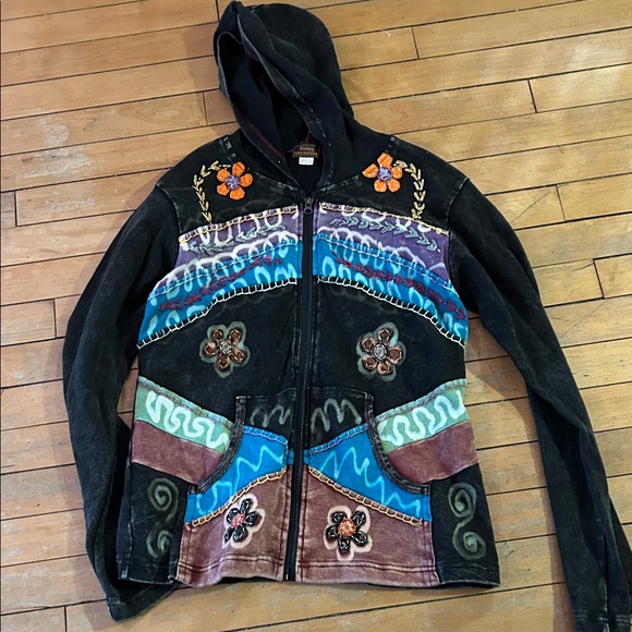 EUC Rising International Black Multicolor Embroidered boho Jacket - Picture 9 of 11